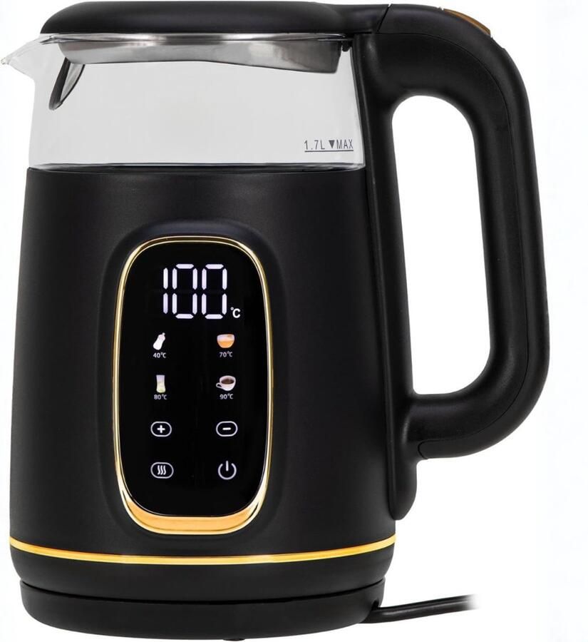 Sch Waterkoker met Temperatuurregeling Waterkoker Zwart Goud ‎21cm x 16cm x 25cm