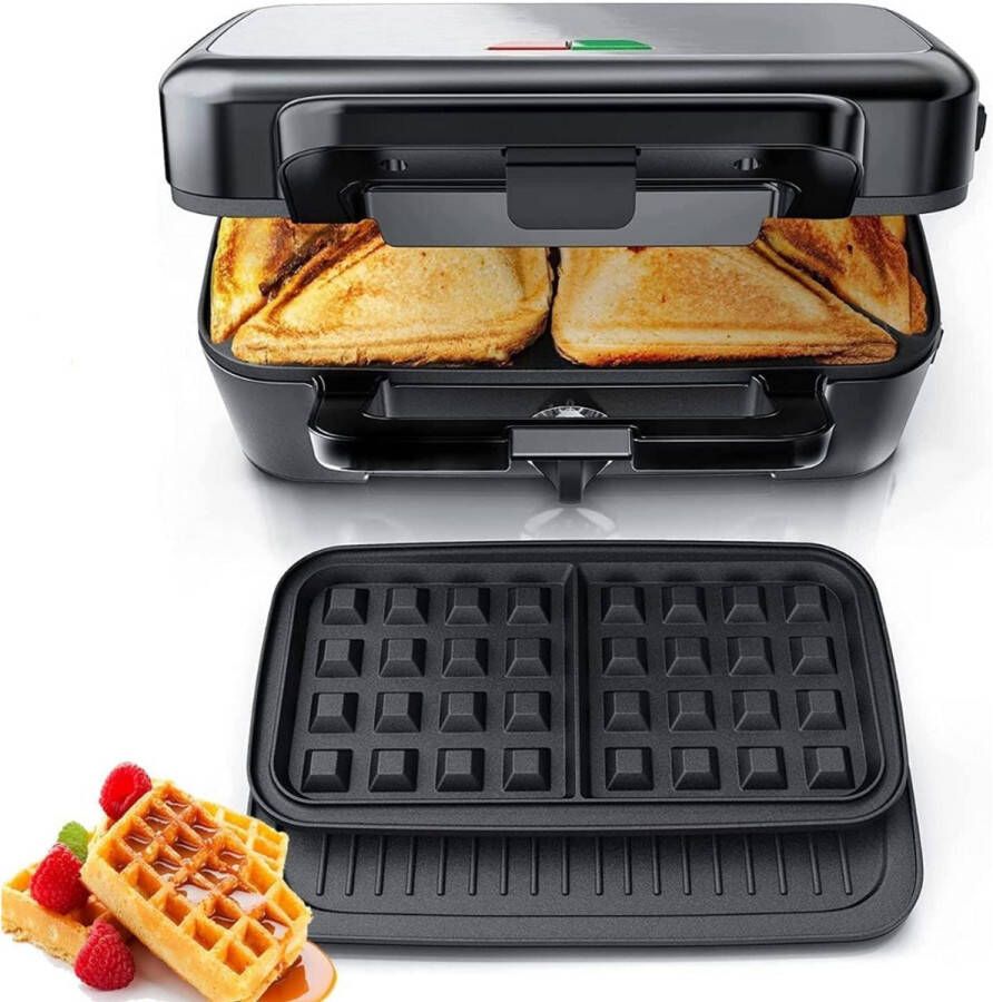 Sch Wafelijzer met verwisselbare platen Wafelijzer Zwart ‎29cm x 23cm x 12cm