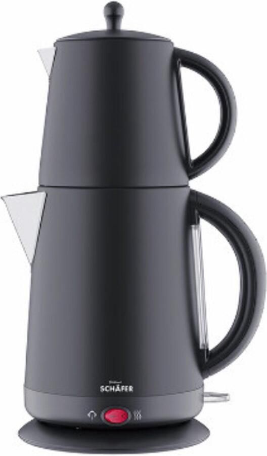 Schäfer Schafer Waterkoker -Caydanlik Elektrische Theepot Elektrikli Caydanlik Caymatik -Turkse theepot 1 7 1 0 Liter 2200W Mat Zwart 2 in 1 Theemaker Waterrkoker RVS Samowar Semaver