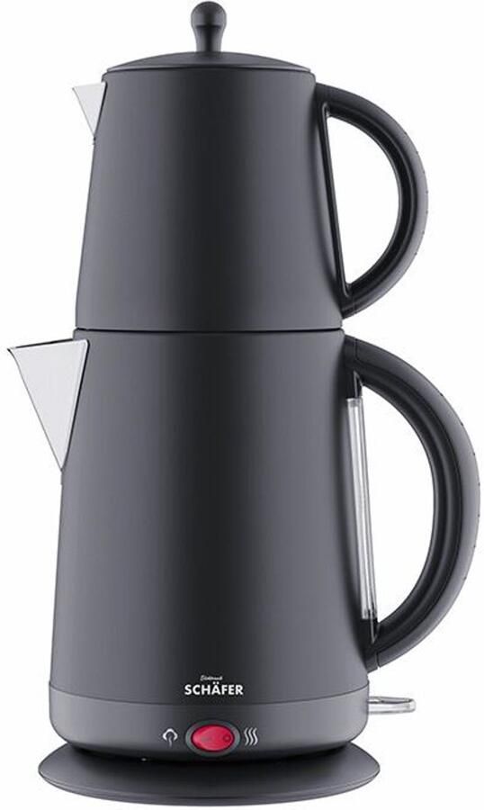 Schäfer Schafer Waterkoker -Caydanlik Elektrische Theepot Elektrikli Caydanlik Caymatik -Turkse theepot 1 7 1 0 Liter 2200W Mat Zwart 2 in 1 Theemaker Waterrkoker RVS Samowar Semaver