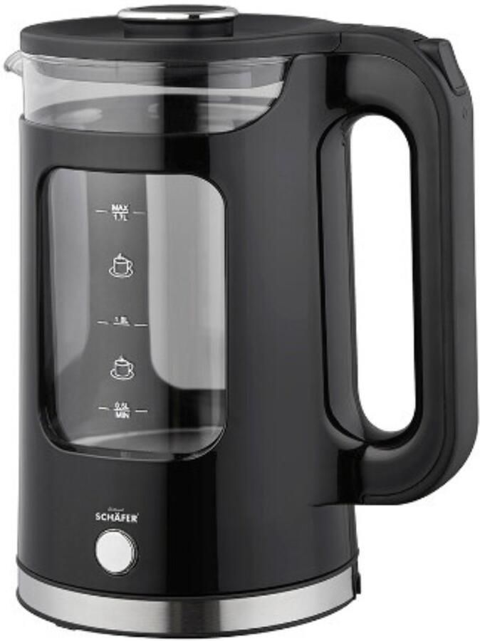 Schäfer Waterkoker 1 7 Liter 2200W met LED Verlichting – Elektrische Waterkoker Glas RVS – Snelkoker met Warmhoudfunctie 85°C – 360° Draaibare Basis – Automatische Uitschakeling – Droogkookbeveiliging – Design Waterkoker Zwart – BPA-vrij – Energiezuinig