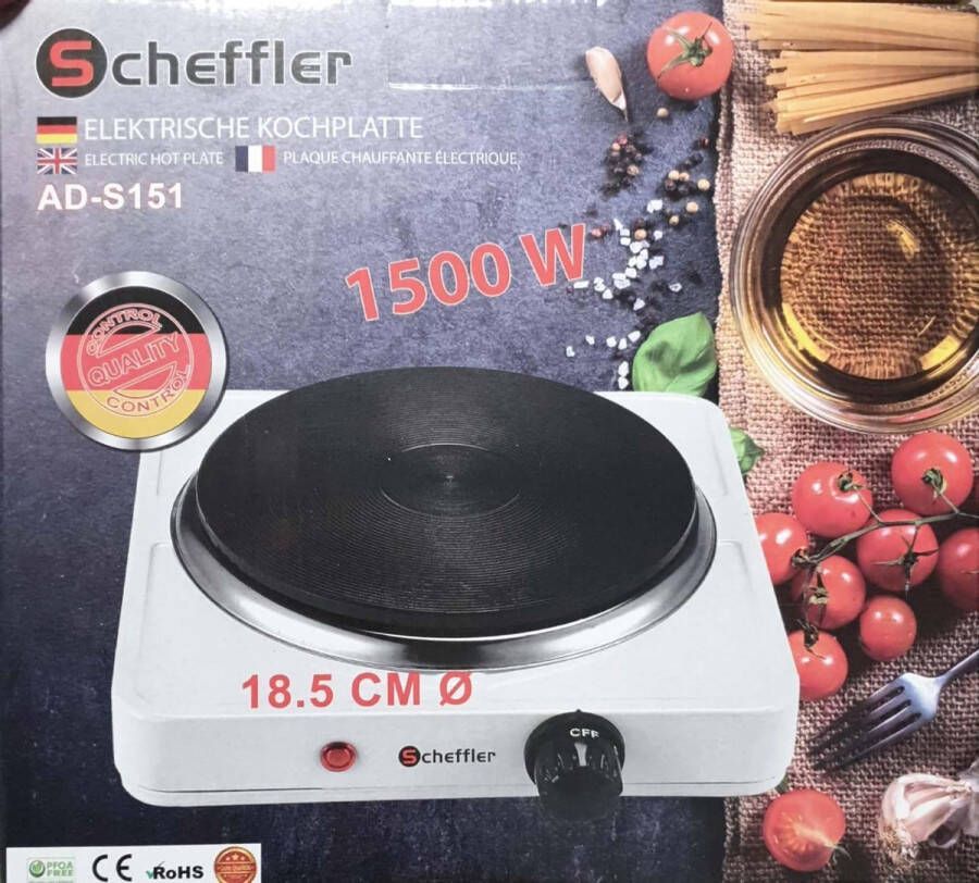 Scheffler Elektrische Kookplaat 1-pit 1500 watt 18.5 CM Wit Electric Hot Plate German
