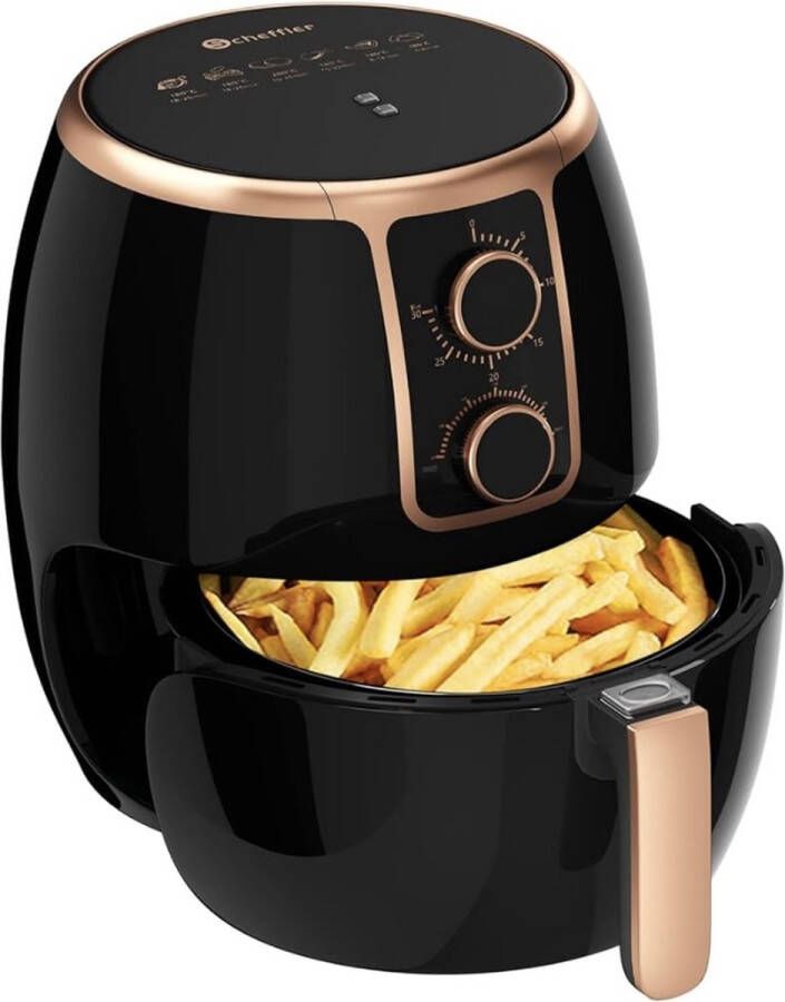 Scheffler Luxe airfryer Hetelucht friteuse 3.7L 1300-1500W Thermostaat en timer 6 automatische programma's Zwart met goud