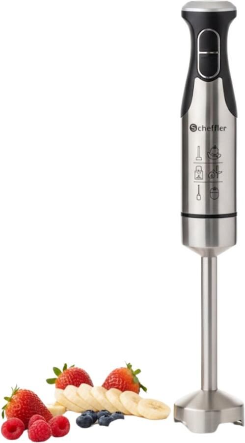 Scheffler Staafmixer Elektrisch – Handblender met RVS Messen – 100% Koperen Motor – Turbo Stand – Hoge Snelheid – Elektrische Mixer – Staafmixer voor Soepen Smoothies Saus & Babyvoeding – Keukenmixer RVS