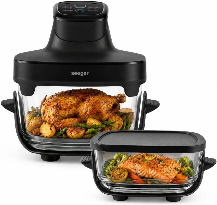 SEEGER ClearFry Glazen Airfryer 6 Programma's PFAS-Vrij 60°C Tot 200°C 2.5L + 4.5L Glazen Containers Zwart - Foto 2