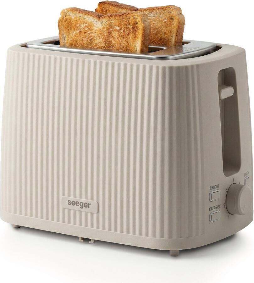 SEEGER Broodrooster Plissé Design 7 Warmteniveaus Toaster 930 Watt Ontdooifunctie Compact Beige