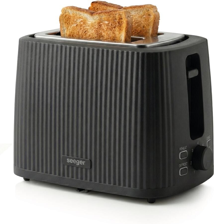 SEEGER Broodrooster Plissé Design 7 Warmteniveaus Toaster 930 Watt Ontdooifunctie Compact Zwart