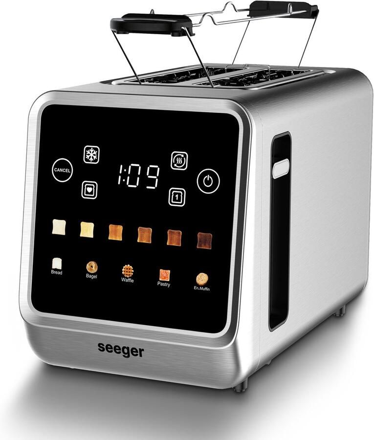 SEEGER Digital Toaster Broodrooster met touchscreen 2 Sleuven Timerfunctie Ontdooien & Opwarmen 6 Bruiningsniveaus Met Kruimellade RVS
