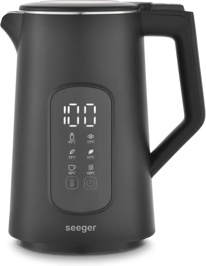 SEEGER Digitale Waterkoker 1.7L met Temperatuurregeling Touch Screen BPA-vrij Dubbelwandig Zwart - Foto 2