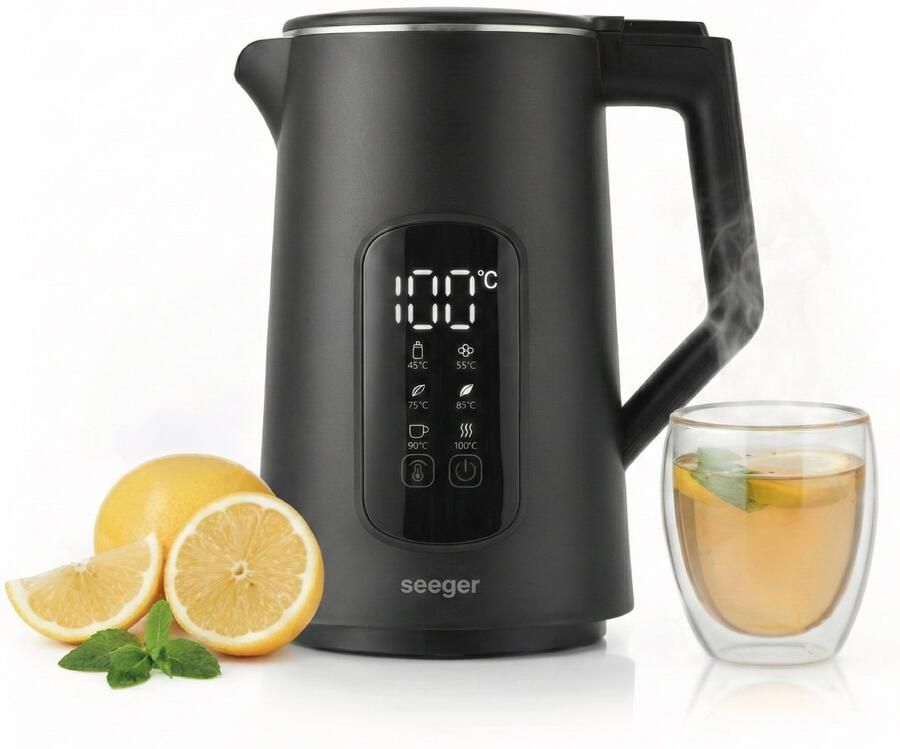 SEEGER Digitale Waterkoker 1.7L met Temperatuurregeling Touch Screen BPA-vrij Dubbelwandig Zwart