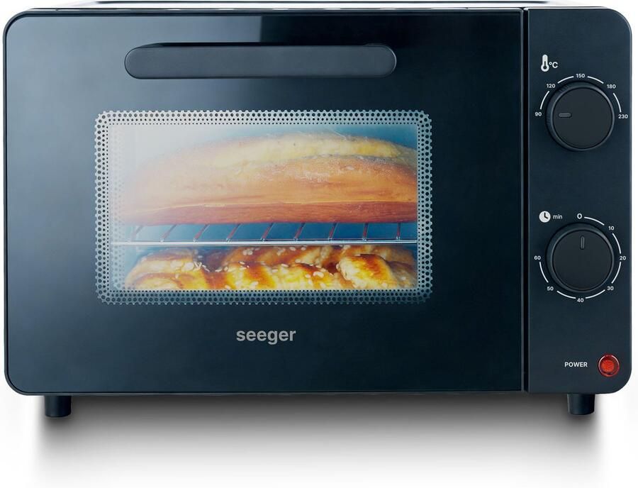 SEEGER Mini Oven 10 Liter – Mini Oven Elektrisch met Timer & Temperatuurregeling 90-230°C – PFAS-vrij – Zwart SGR1900BK