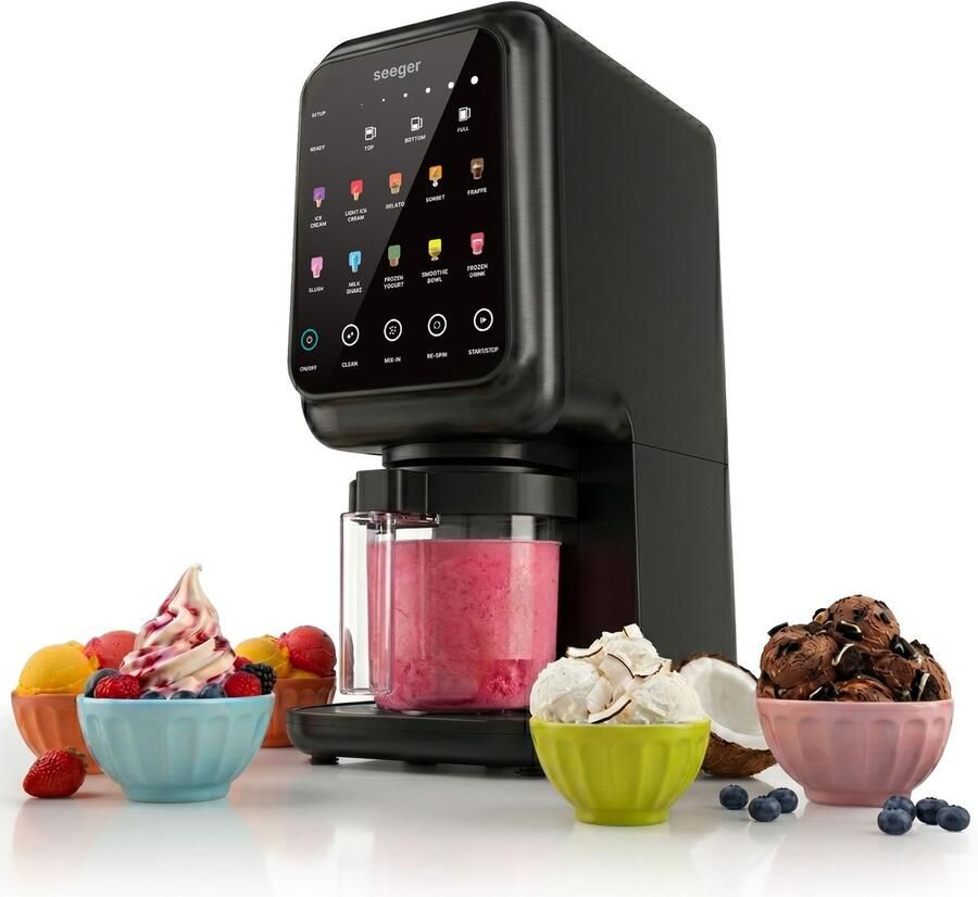 SEEGER MultiCream 10-in-1 IJsmachine- Inclusief 3 EasyCups met Deksels Voor Roomijs Milkshake Smoothie Bowl Slush en meer BPA-vrij Zwart