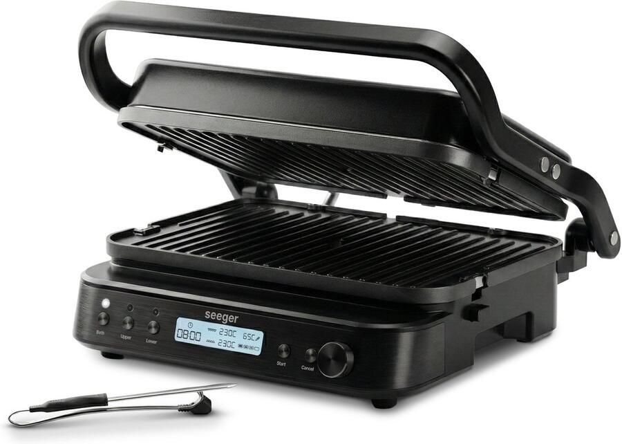SEEGER MultiGrill XL 3-in-1 Contactgrill Tosti IJzer en Plancha PFAS-Vrije Uitneembare Platen met Digitale Thermometer Vaatwasserbestendig Paninigrill