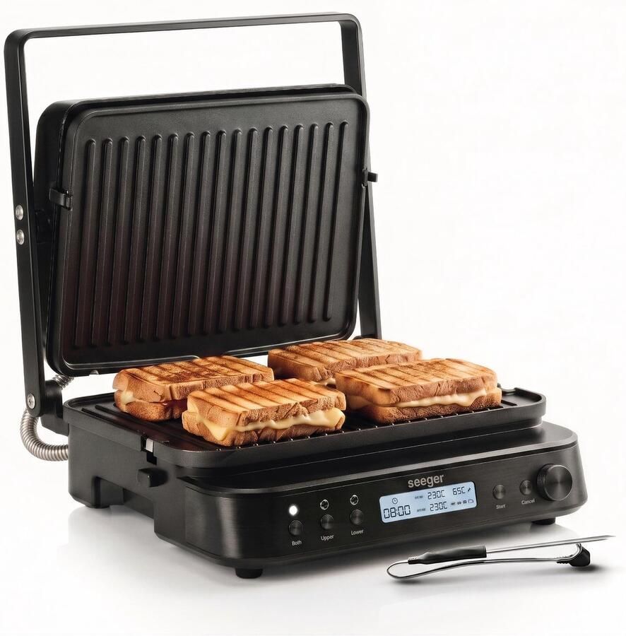SEEGER MultiGrill XL 3-in-1 Contactgrill Tosti IJzer en Plancha PFAS-Vrije Uitneembare Platen met Digitale Thermometer Vaatwasserbestendig Paninigrill