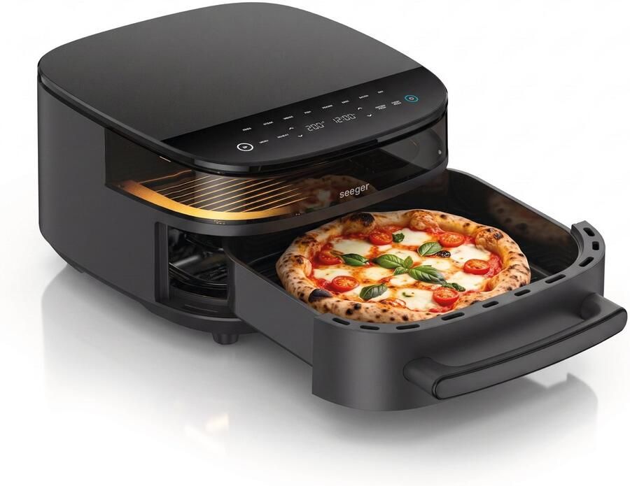 SEEGER SpaceFry Airfryer XXL 6L Pizza tot 28 cm 11 Programma's PFAS-vrij Voor 6 Personen Kijkvenster 80-230 °C