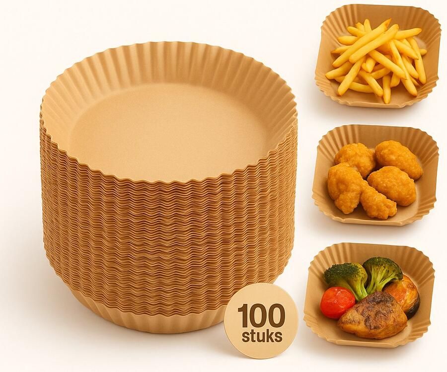 SEESS Airfryer Bakpapier 100 Stuks 19x5 cm Eco Vriendelijk & Vetdicht Bruin Wegwerp Bakvormpjes Hittebestendig Bakpapier voor Airfryer Oven & Stoompan Anti-aanbak BPA-vrij