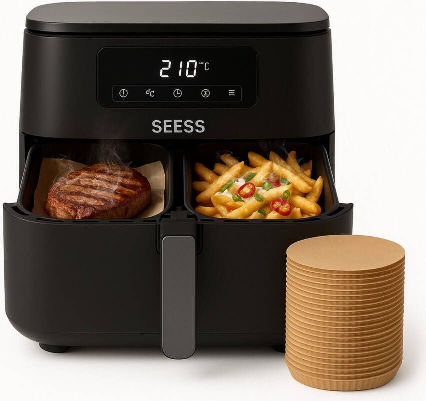 SEESS XL Smartfryer Airfryer XL Dubbele Mand 5 Liter 1500 Watt Dual Zone Technologie -Inclusief 50x Airfryer Bakpapier & E-book met 50 Recepten - Foto 2