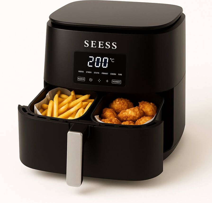 SEESS XL Smartfryer Airfryer XL Dubbele Mand 5 Liter 1500 Watt Dual Zone Technologie -Inclusief 50x Airfryer Bakpapier & E-book met 50 Recepten