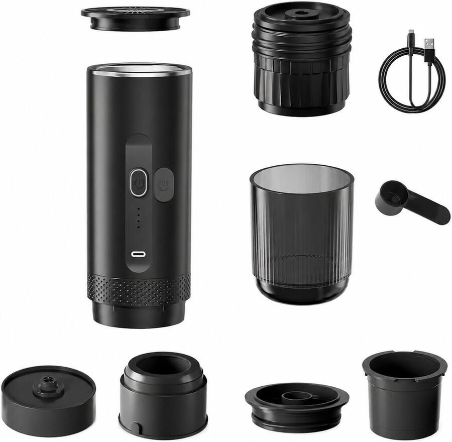 Sello! espressomachine – mini espressomachine – draaloos – oplaadbaar – onderweg – camping – capsules gemalen koffie – USB opladen