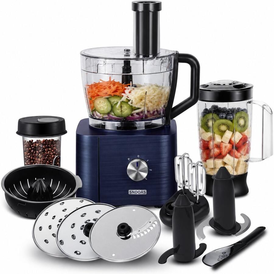 Sello! keukenmachine – keukenrobot – blender – 11 in 1 – 1100w – 3.2L kom – 1.5L blender – veiligheidsslot – 3 snelheden – blauw