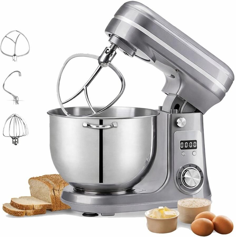 Sello! keukenmachine krachtige stille motor – deeg kneden – mixer – kloppen – 6 snelheden – 1200 watt – 6 liter – grijs