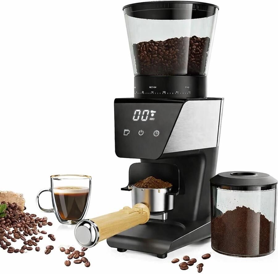 Sello! koffiemolen – koffiebonen – koffie – elektrisch – 30 maalinstellingen – timerfunctie – 300gr bonenreservoir – roestvrijstaal – zwart