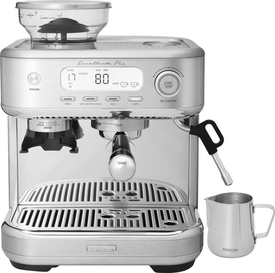 Sencor Excellence Plus Espressomachine met Koffiemolen Professionele Kwaliteit LCD-scherm