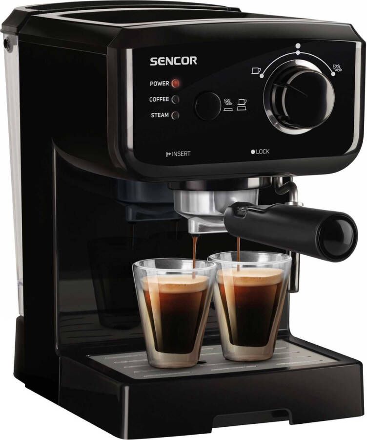 Sencor SES 1710BK espressomachine 15 bar 1 5 liter watertank 1 of 2 kopjes gemalen koffie RVS-filter stoomfunctie melkopschuimer zwart - Foto 1
