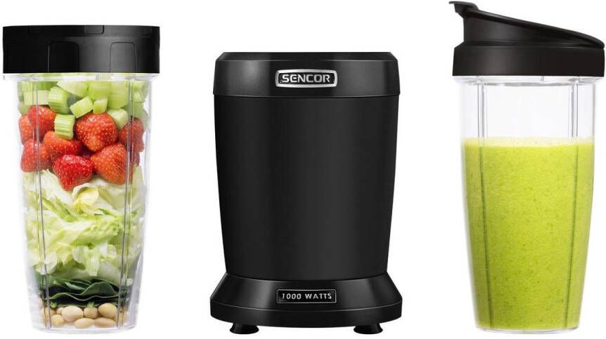 Sencor SNB 4303BK nutri blender inclusief twee tritan drinkbekers to go 0 8 en 1 liter 1.000 Watt titanium messen pulse functie BPA-vrij zwart - Foto 2