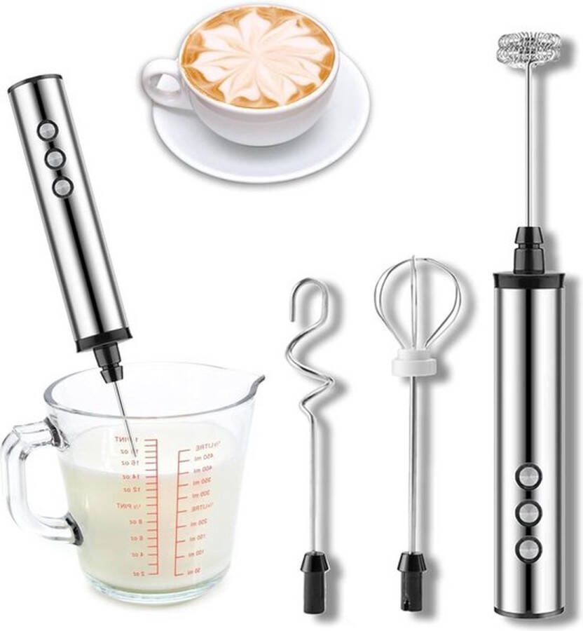 Senza Marchio 3-in-1 elektrische melkopschuimer gardes snelheden oplaadbaar mini-melkmixer USB-mixer eiermixer handmatige mixer melkkoffie cappuccino frappe mixer