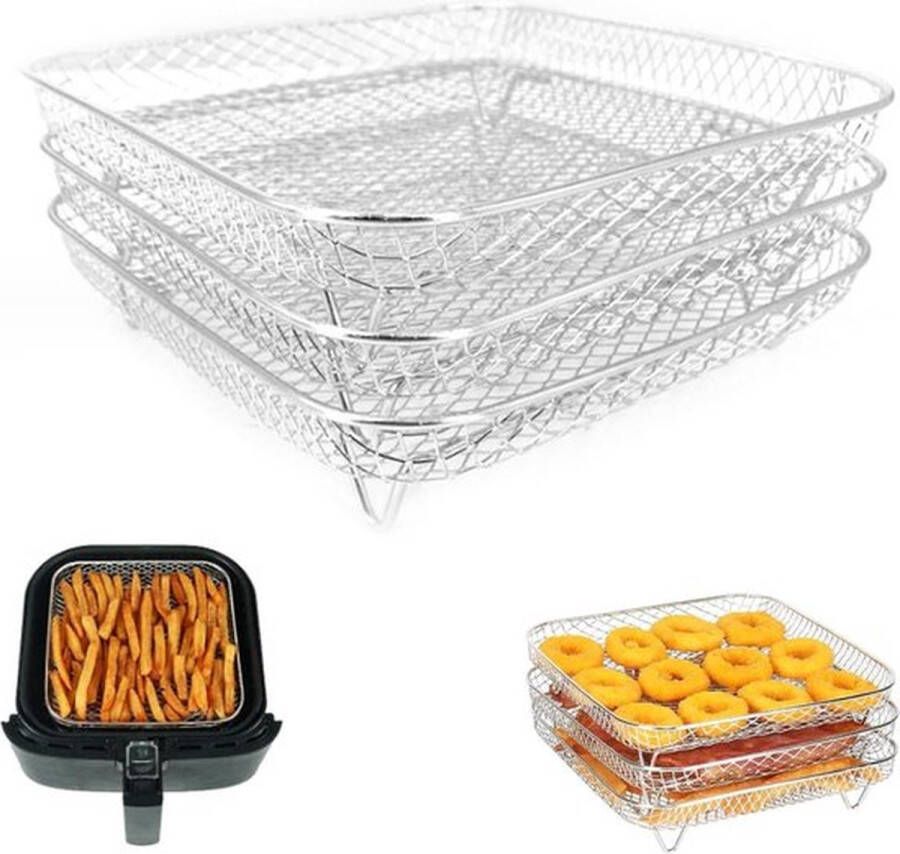Senza Marchio 3-laags vierkant dehydrate rek accessoires voor heteluchtfriteuse roestvrij stalen rek Cosori Air Fryer