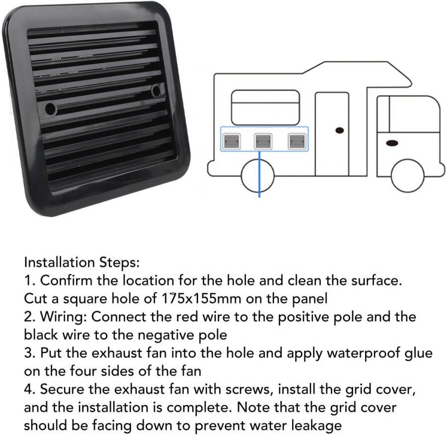 Senza Marchio 7 2 W 24 V RV Zijwandventilatie Uitlaatventilator Dakzijde Air Vent Ventilatie Fantastische Ventilator Afzuigkap Vent Bevorder Luchtcirculatie RV Side Vent Fan Single Way High