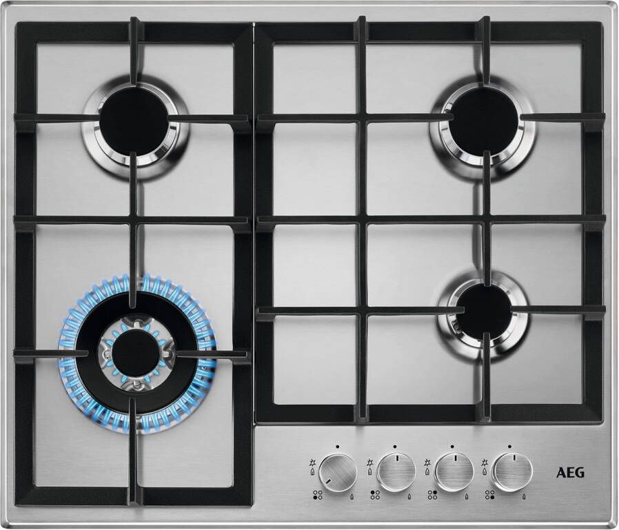 Senza Marchio AEG Serie 3000 Inbouwkookplaat met 4 vlammen HGB64400SM Slim Profile staal 60 cm breed 594 x 510 mm