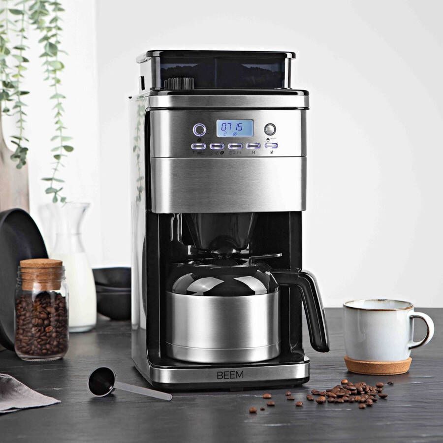 Senza Marchio BEEM Fresh Aroma Perfect Superor Filterkoffiezetapparaat met molen thermo roestvrij staal thermoskan van 1 liter kegelmolen met 28 standen 24-uurs timer intelligente waterhoes