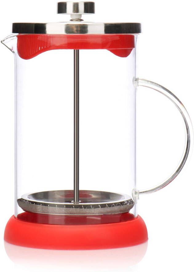 Senza Marchio COM-FOUR koffiezetapparaat met Frans perssysteem koffiepers dient ook als theezetter koffiezetmachine met glazen cilinder (koffiezetapparaat 800ml rood)