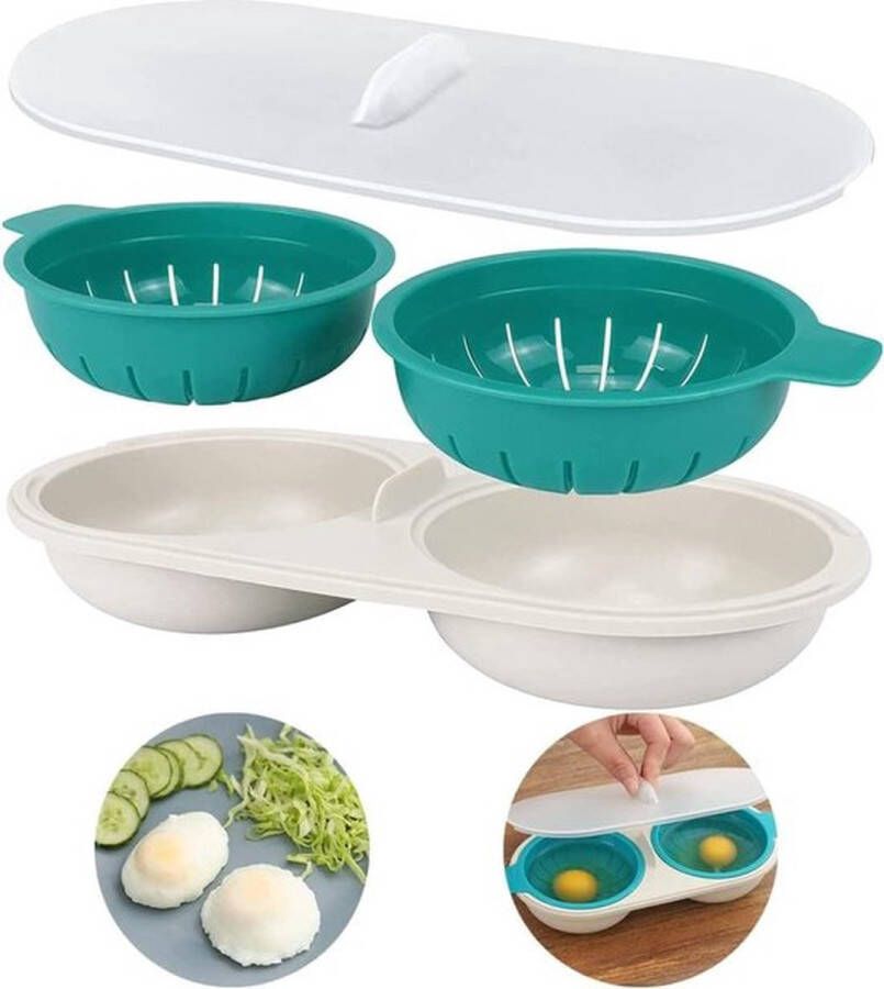 Senza Marchio Eierkoker magnetron stoomei kopjes eierschaal stoompan antiaanbaklaag keukenblauw