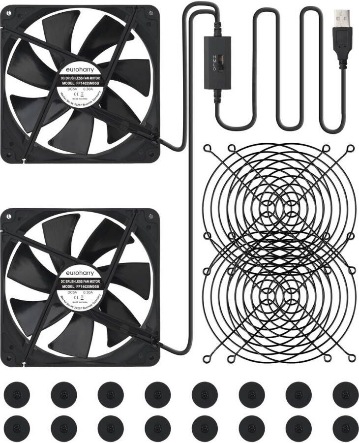 Senza Marchio euroharry USB-ventilator 140 mm stille ventilator met USB DC 5V 0.3A mini ventilator met metalen grill bescherming behuizing ventilator 140mm naar pc tv-box receiver AV-cabin PS4 router (2-in-1 140
