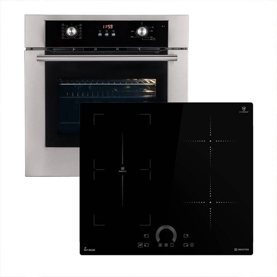 Senza Marchio Fornuis: 60cm Inbouw oven BO8810SS + 60cm Inductie kookplaat IH85901FZ Hete lucht Telescopische uittrekelementen Automatische timer 2-voudig Thermische isolatie beglazing SET8810IH592FZ