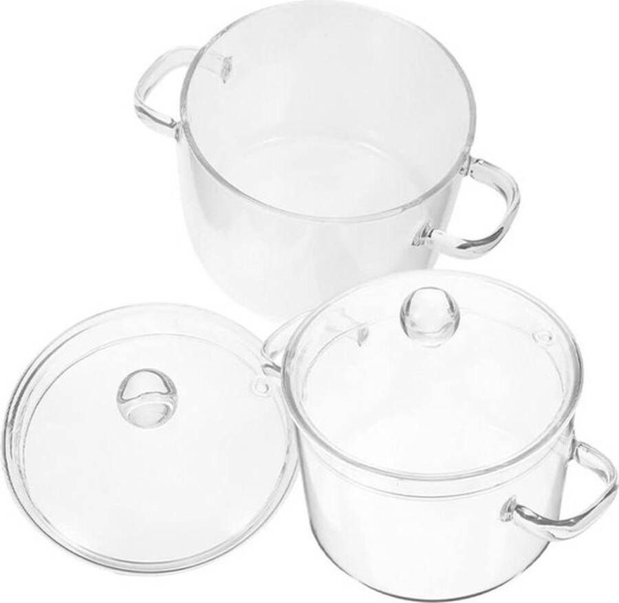 Senza Marchio Glazen braadpan met deksel 2-delig 1350 ml transparant Borosilicaatglas inductiekookplaat