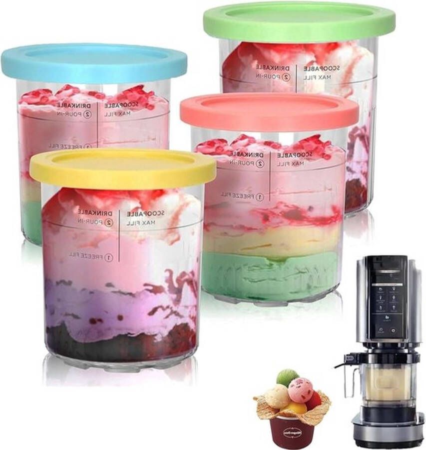 Senza Marchio IJshouder voor Ninja Creami Deluxe Pints 4 stuks 680 ml met deksel voor NC500 NC501 NC501EU-serie Accessoires BPA-vrij Roze Groen Grijs