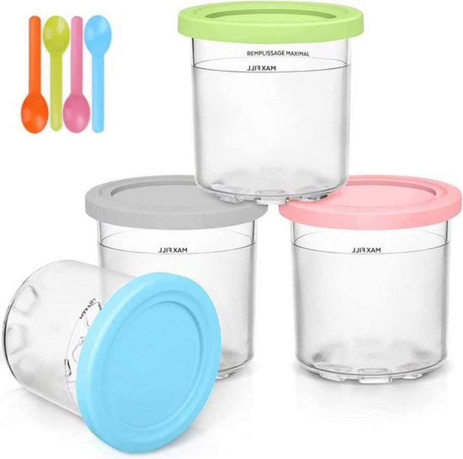 Senza Marchio IJshouders set van 4 met deksels reservecontainers voor Ninja Creami compatibel met NC301 NC299AMZ NC300-serie ijsmachines zelfgemaakte ijshouder (4 stuks)