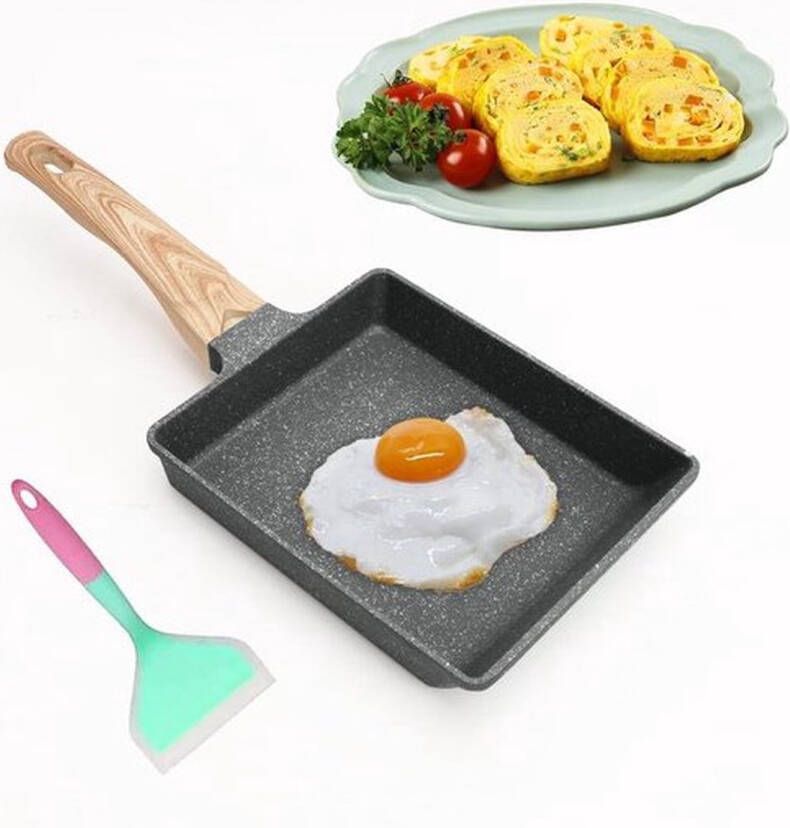 Senza Marchio Japanse omeletpan met antiaanbaklaag rechthoekige Tamago pan voor gasfornuis en inductiekookplaat zwart