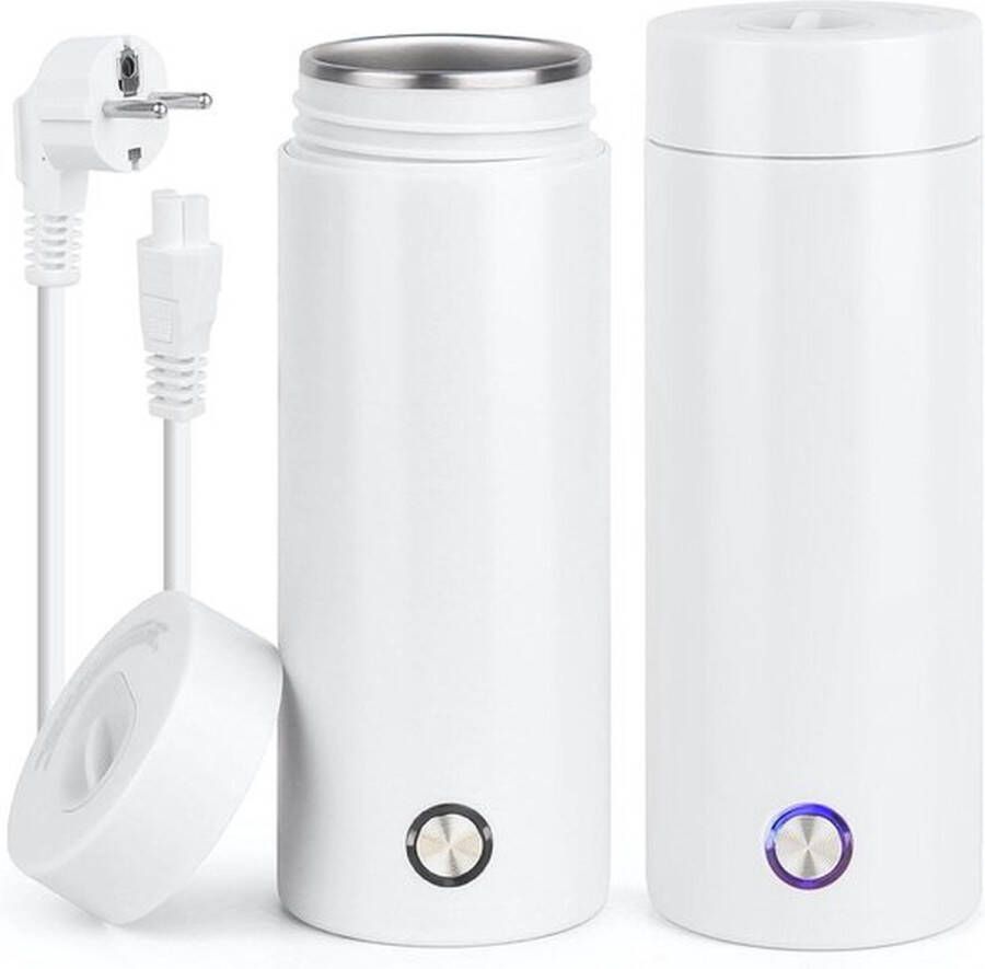 Kleine draagbare waterkoker 400 ml 3-in-1 mini-verwarmingsbeker automatische uitschakeling reiswaterkoker theepot 5 minuten snel koken koffie en thee (wit)