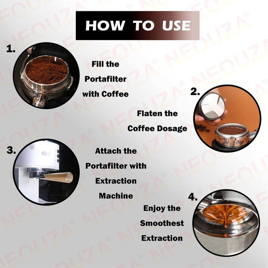 Senza Marchio NEOUZA 58 mm bodemloze portafilter voor espressomachine compatibel met Breville Gemilai LA Mazocco Nuova Simonelli WPM 304 roestvrij staal twee oren met filtermand (58 mm Breville 9-serie)