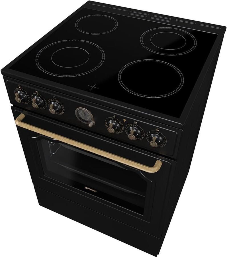 Senza Marchio Gorenje Classico GECS 6 B70CLB Elektrisch fornuis met glaskeramische kookplaat retro design 60 cm 71 liter Gentle Close snelopwarming AirFry ExtraSteam Pizzamodus AquaClean zwart - Foto 3