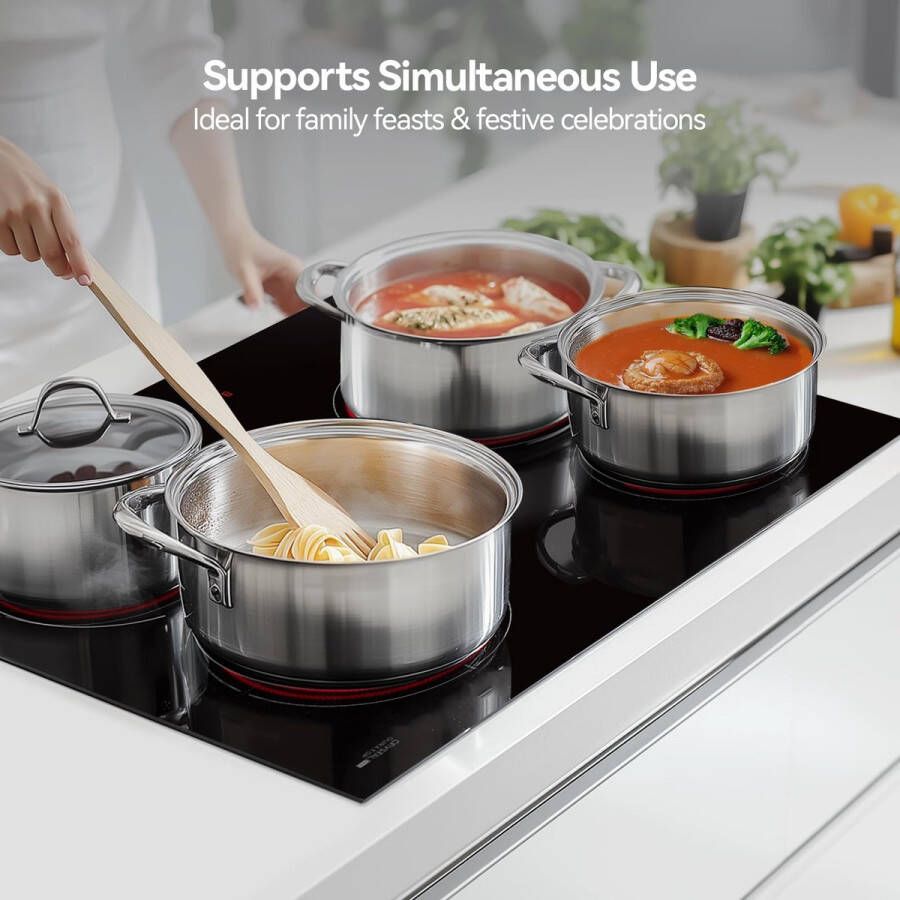Senza Marchio TECASA Kookplaat inbouwkookplaat 4 platen 6000 W 9 dimniveaus timer automatische uitschakeling aanraakpaneel verwarmingsbeveiliging zwart