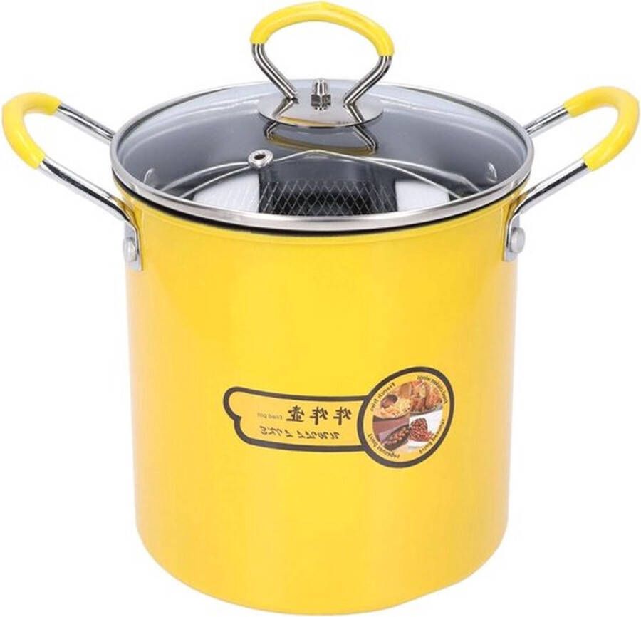 Senza Marchio Tempura Friteuse 3 l Roestvrij Staal 304 Braadpan Met Deksel en Afdruiprek Voor Olie Friet Compatibel Met Alle Soorten Fornuizen Keuken Huis Geel