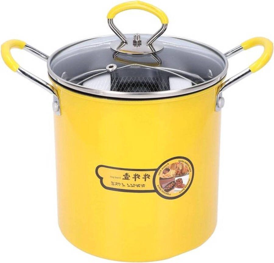 Senza Marchio Tempura Friteuse 3 l Roestvrij Staal 304 Braadpan Met Deksel en Afdruiprek Voor Olie Friet Compatibel Met Alle Soorten Fornuizen Keuken Huis Geel