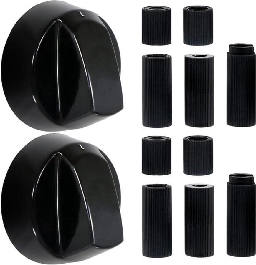 Set van 2 zwarte bedieningsknoppen met 10 adapters draaiknoppen universele schakelknoppen Ø 42 mm voor alle soorten oven fornuis en kookplaat universele draaiknopset zwart