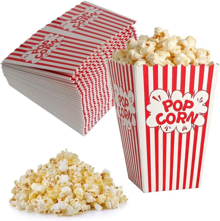 Set van 32 Retro Popcorn Bakjes met Rood-Witte Strepen